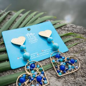 Aretes Corazón Ágatas Azules